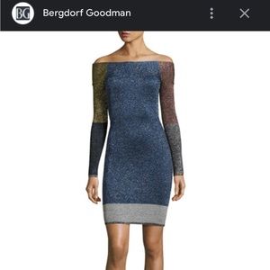 Metallic Color Block Long Sleeve Christopher Kane Pff Shoulder Party Dress